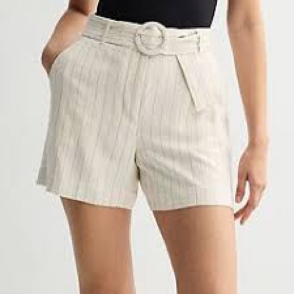 Nine West High Waist Beige Striped Shorts